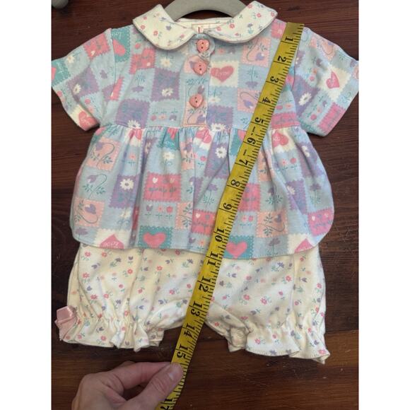 Little Red hen Vintage Baby Girl Patchwork Floral Cotton Romper 3-6 Months - Picture 9 of 14